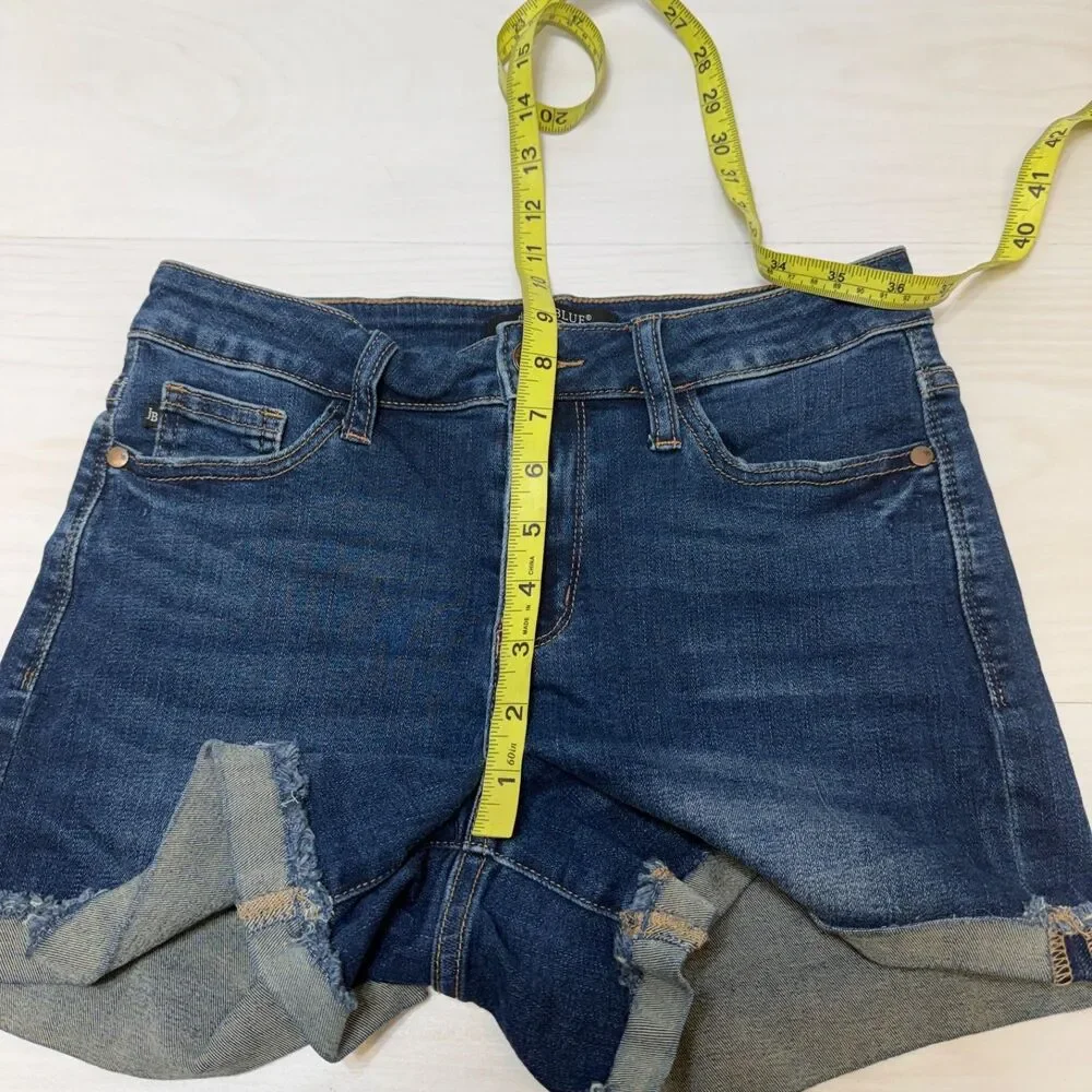 Judy Blue Denim Jean Pull On Shorts Women's‎ S Stretch Medium Dark Wash Cuffed